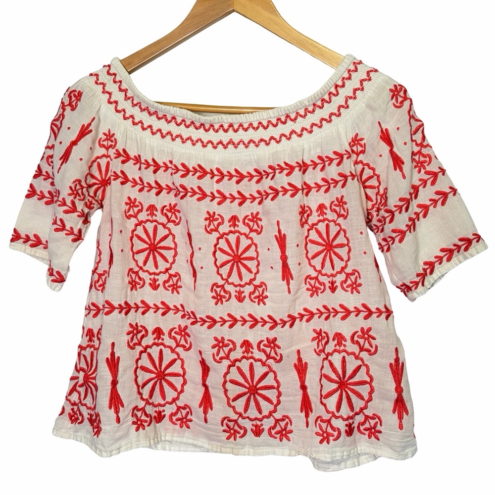 Monsoon Embroidered Blouse Pink Off-Shoulder Peasant Top, Size S